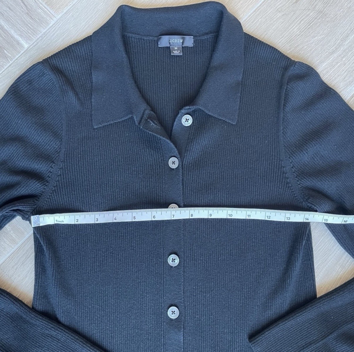 J.CREW Black Ribbed Knit Collared Button-Front Midi Shirt Dress Stretch M