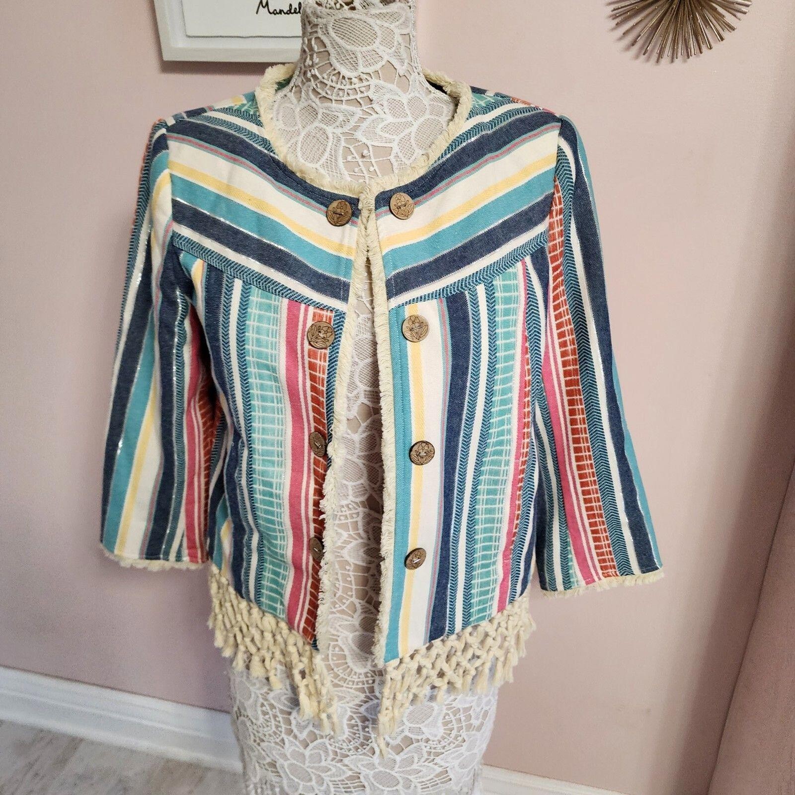 NWOT Multiples Colorful fringe jacket light weight fun open no closure S