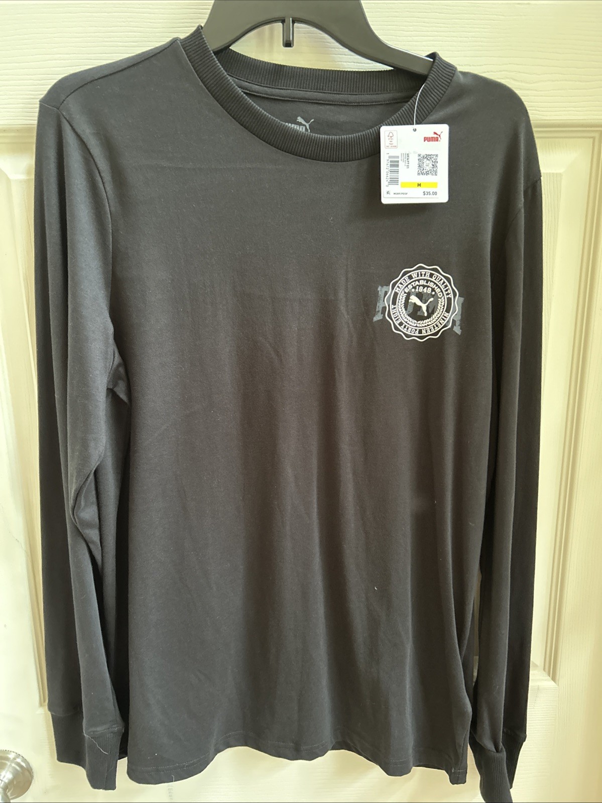 Puma Men’s Midfield Black Long Sleeve T-Shirt Size M NWT