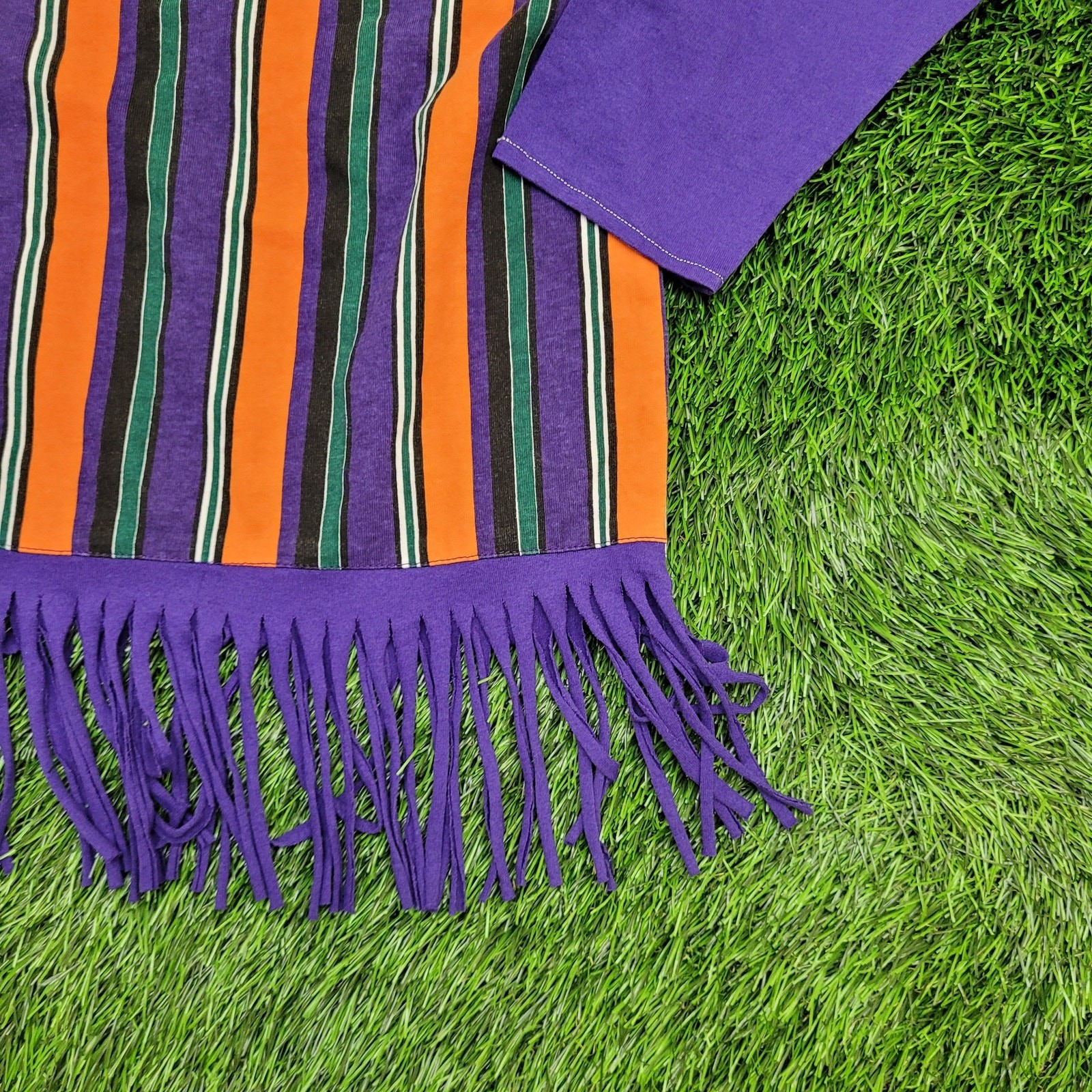 Vintage 90s Summer Fringe Stripes Shirt Womens Large 22×21 Baggy Boxy