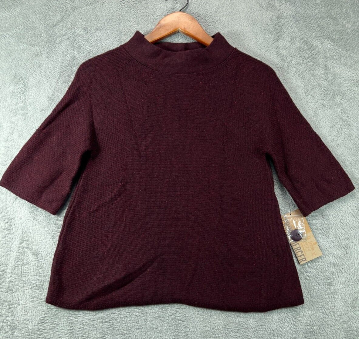 NWT Spring + Mercer Womens Medium Red Wool Blend Tops Mock Neck Half Sleeve