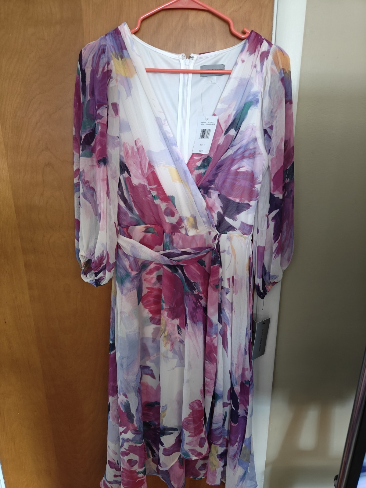 Marc New York Colorful Floral Dress Women’s Size 4 NWT 3/4 Sheer Sleeve Back Zip