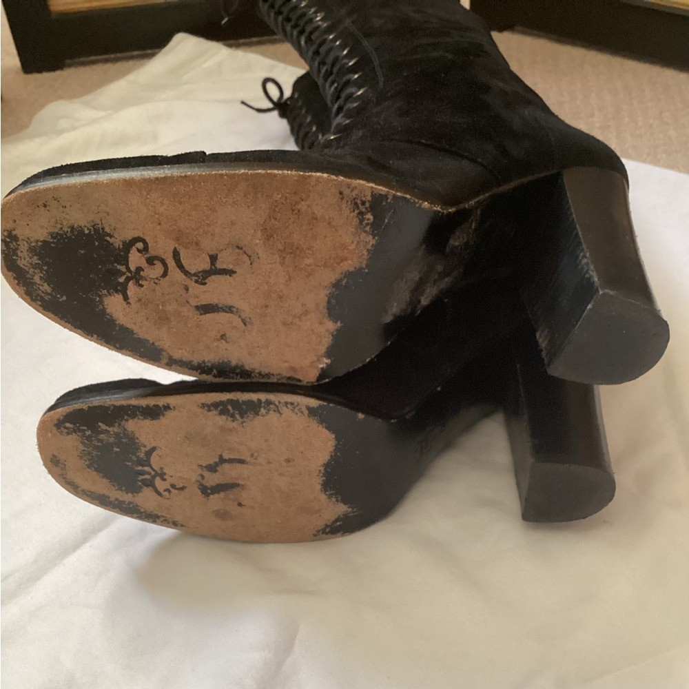 Jessica Bennett J Dinger Suede Lace-Up Boots 7 EUC black chunky heel