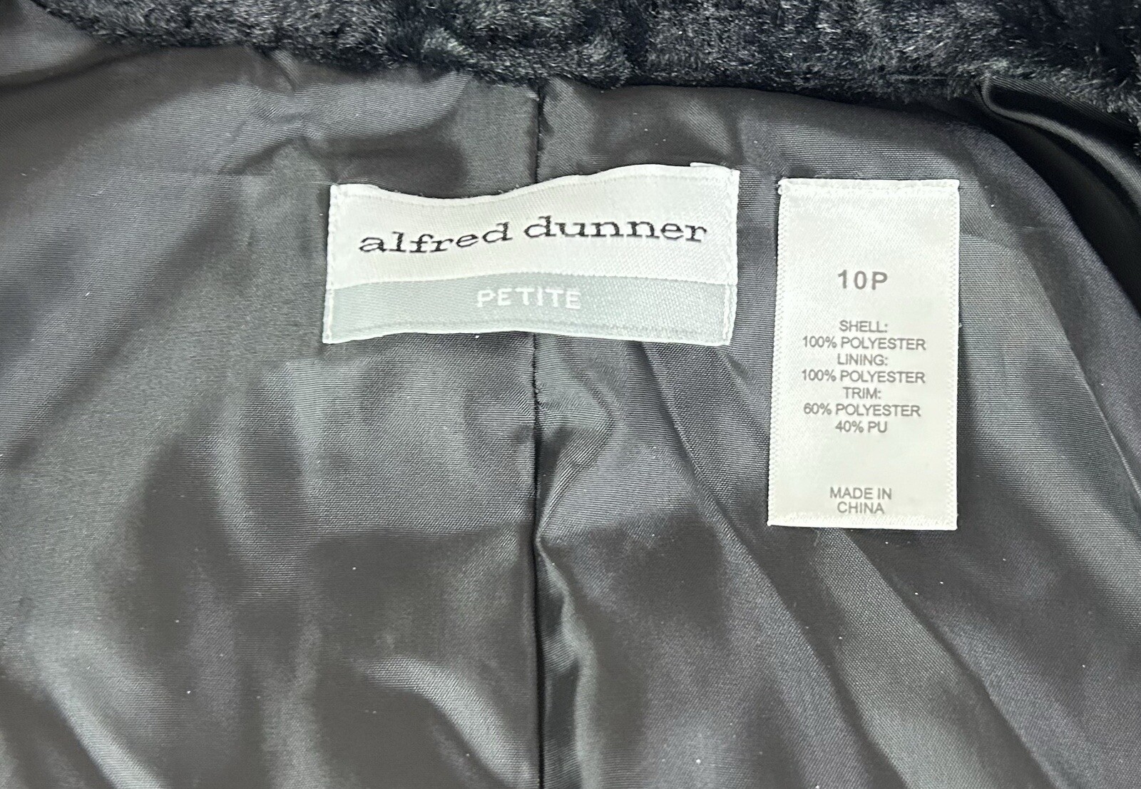 NWT Alfred Dunner Short Faux Fur Jacket Womens 10 Petite 10P Faux Leather Trim