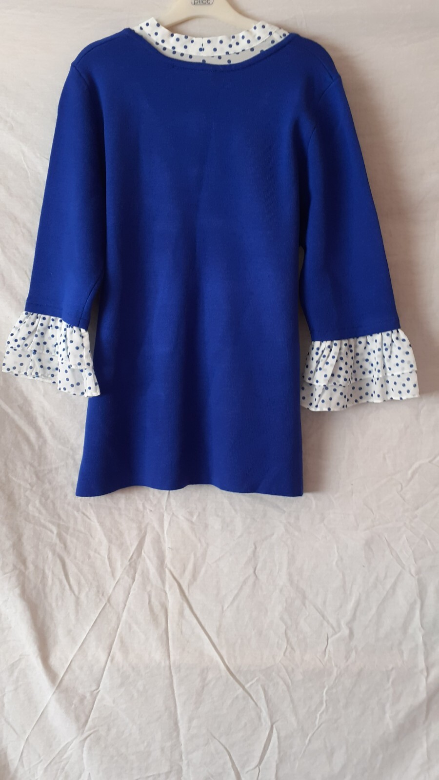 Ladies Blue Long Sleeved 2 In 1 Top With White Trim. Size 16-18. Nina Leonard.