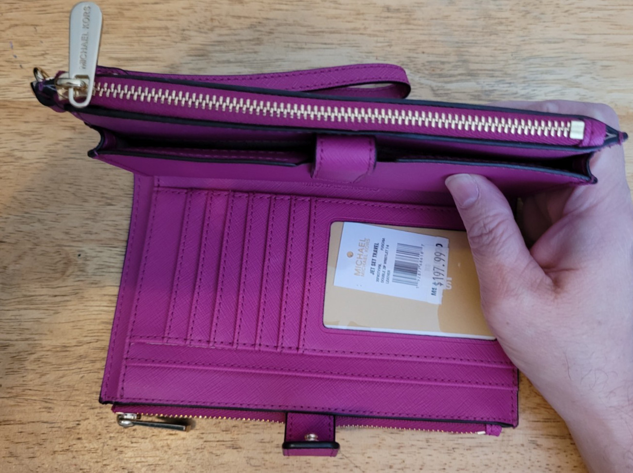 Michael Kors Jet Set Travel Double Zip Wristlet Wallet Fuschia