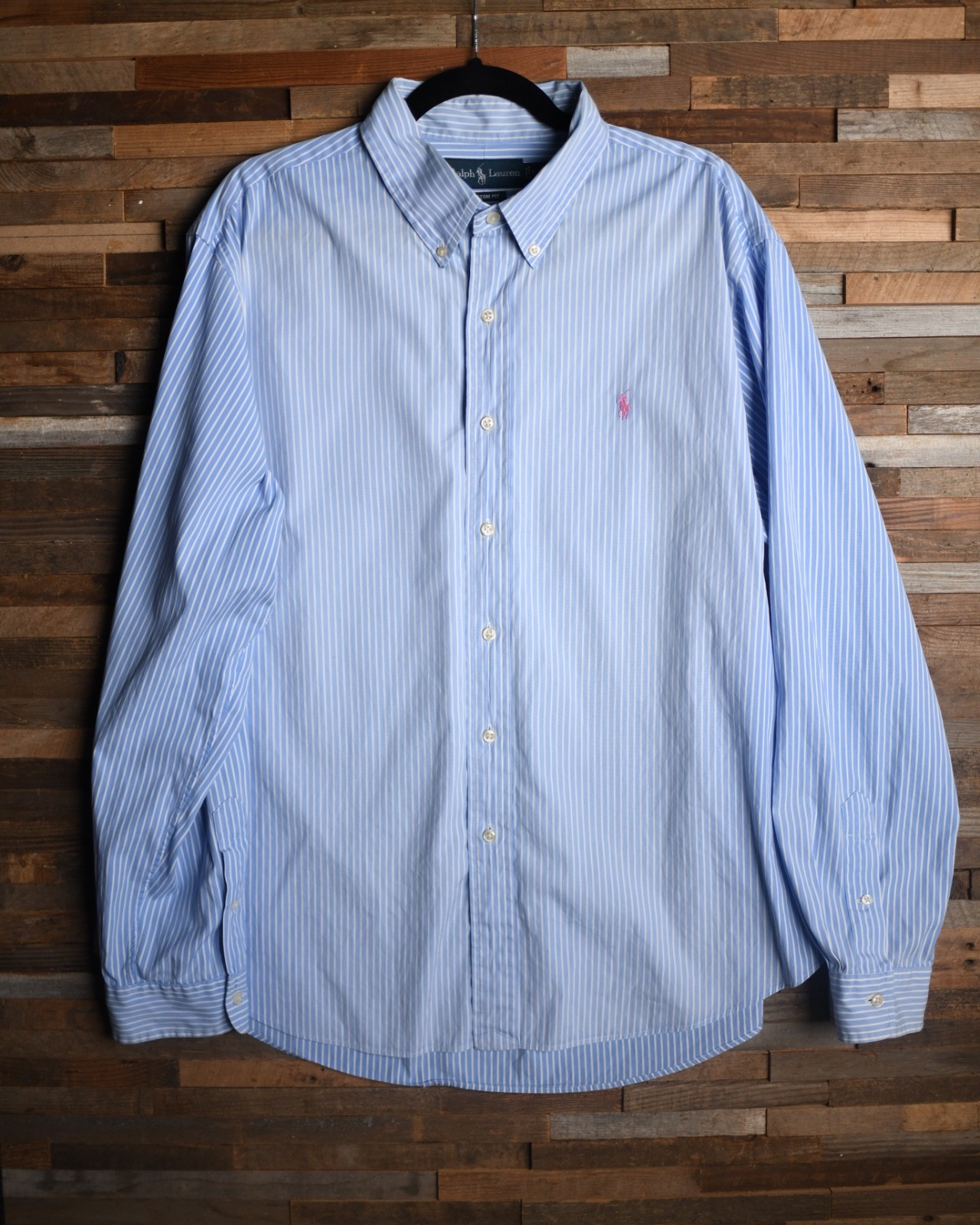 Polo Ralph Lauren Shirt Mens XXL Blue White Stripe Long Sleeve Button Down