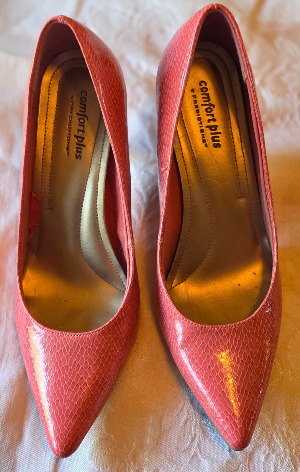 Comfort Plus By Predictions Womens Snake Print Pink Pointed-Toe Pumps Size 8