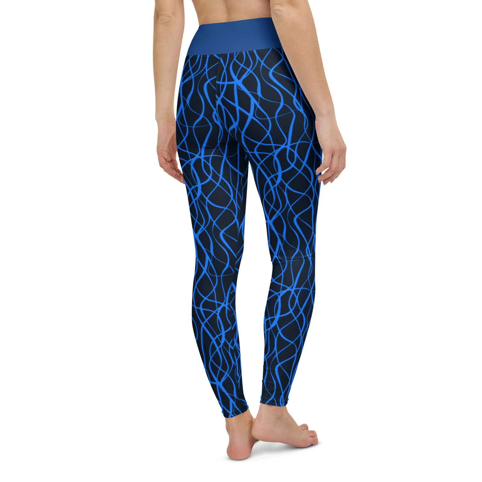 Neon Blue Squiggles Yoga Leggings with pocket