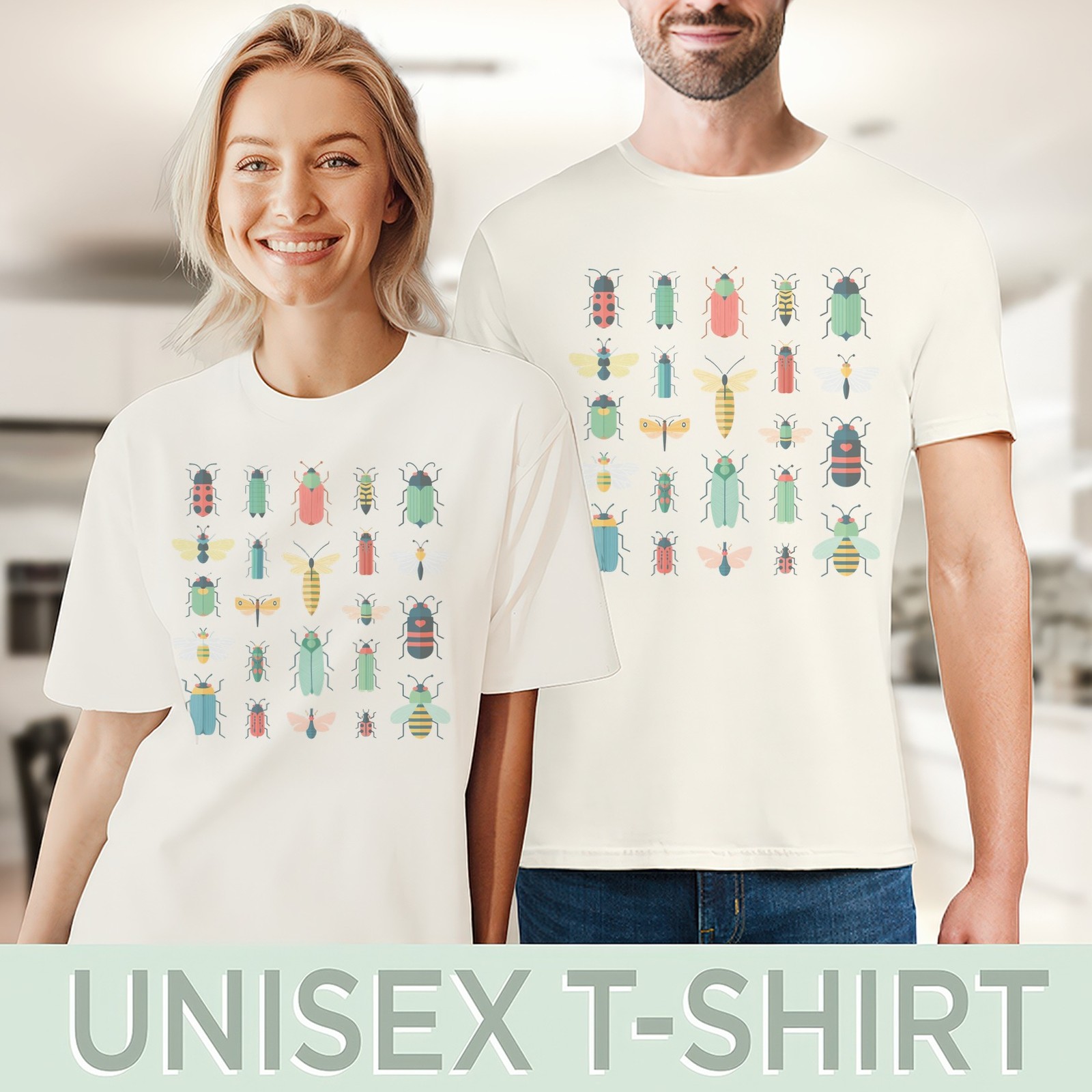 Illustrated Insects Graphic Tee Beetle Bug Collection Nature Art Shirt