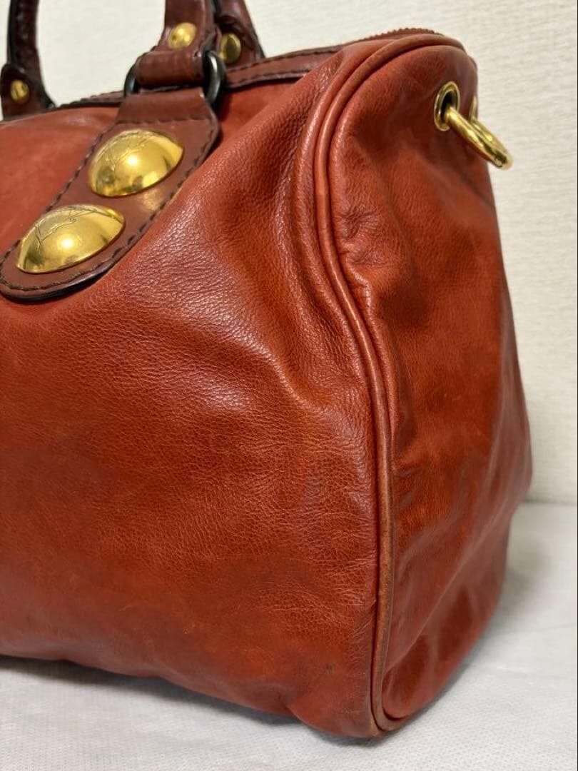 GUCCI Red Leather Boston Bag Vintage Studded Heart Charm Womens Handbag 71