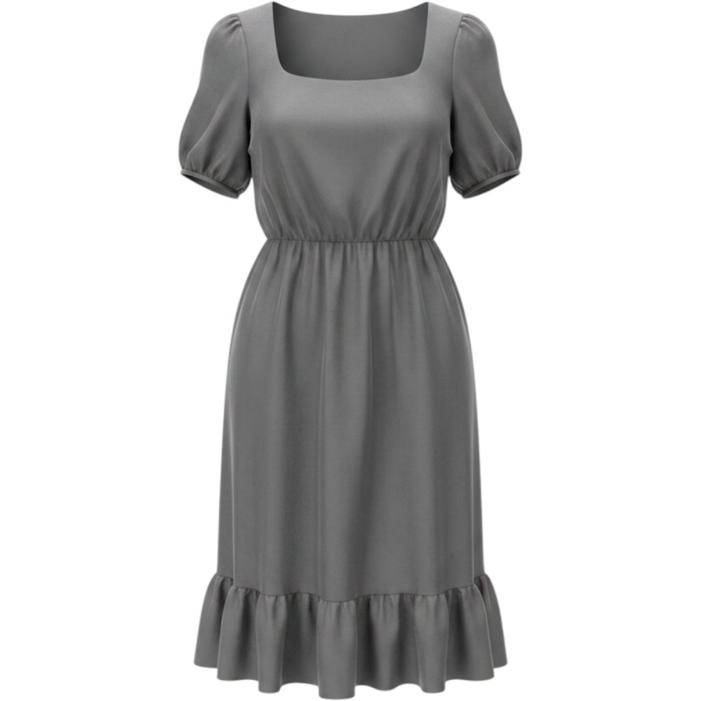 DKNY Small Silk Blue Gray Empire Waist Ruffle Hem Short Dress Pockets Babydoll