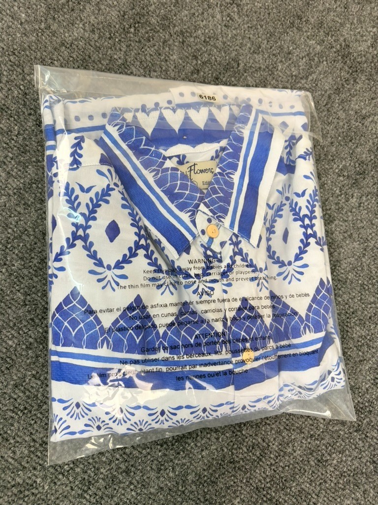 Kenny Flowers Limited Edition Blue White Short Sleeve Button Up Shirts Size L