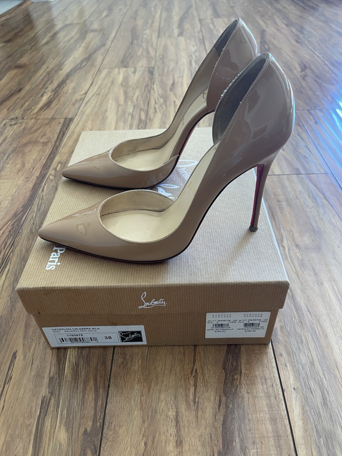 Christian Louboutin Patent Leather Iriza 85 Pointed Toe Pumps Nude EU38