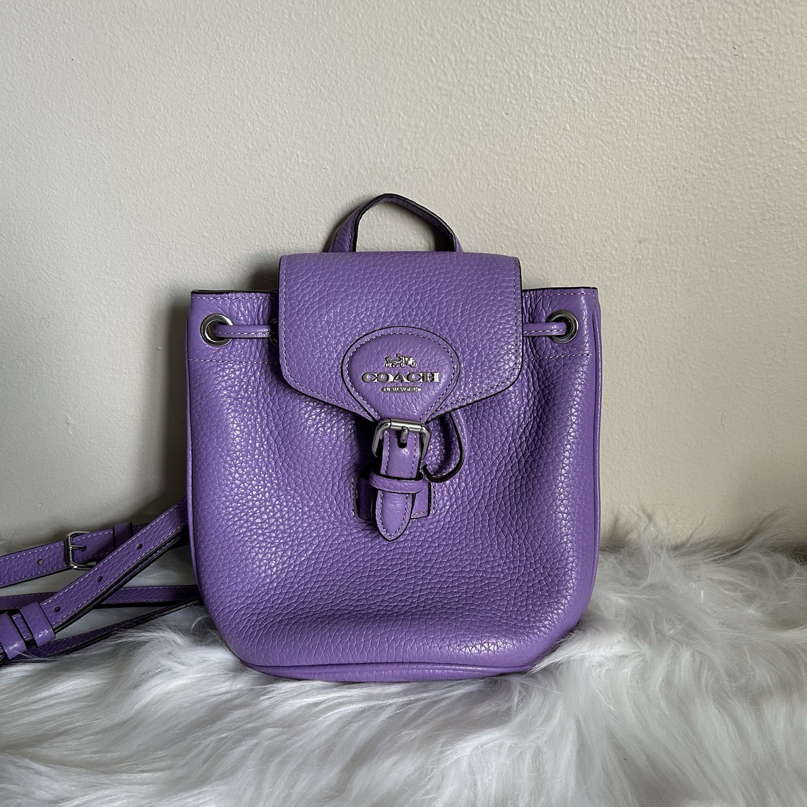Coach Amelia Mini Purple Pebbled Leather Backpack Excellent