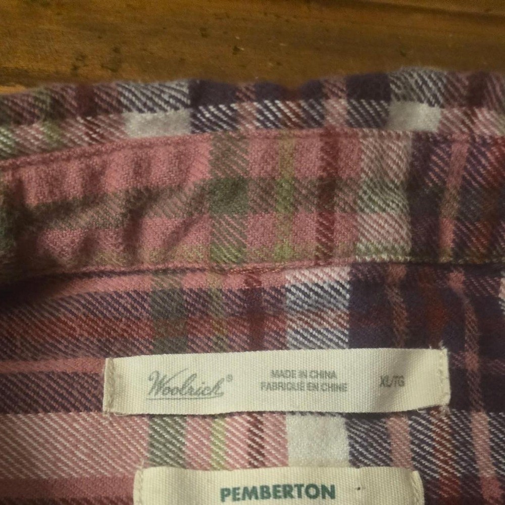 Woolrich Pemberton Flannel Shirt Womens XL Pink Purple Plaid Down Long Slv