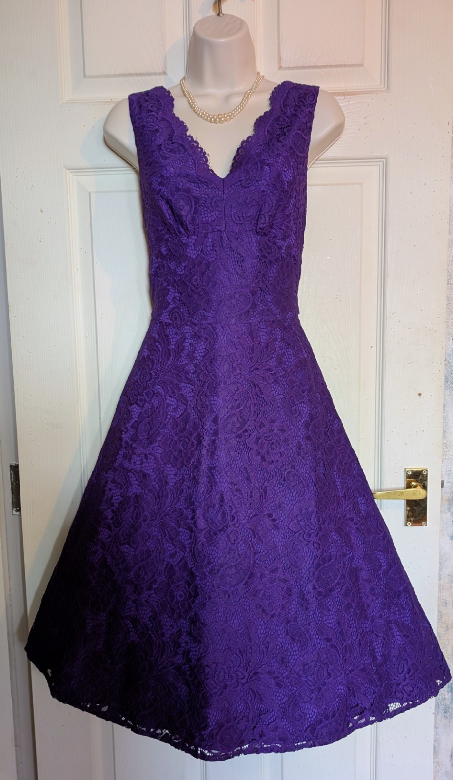 beautiful Jolie Moi purple lace overlay Retro’50s style fit & flare dress sz 12