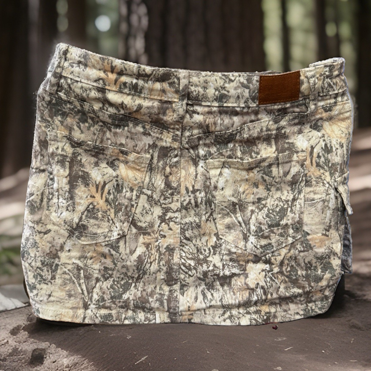 EUC Women Project Rebel Camo Cargo Mini Skirt Large Adjustable Length 13.5 in