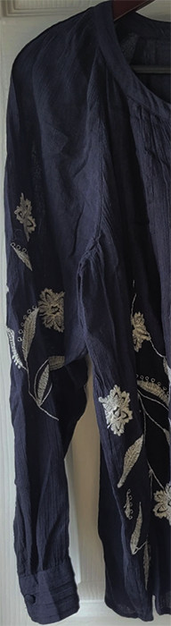 NWT! J JILL NAVY BLUE EMBROIDERED WHITE FLORAL PLEAT PINTUCK SHIRT TUNIC TOP XL