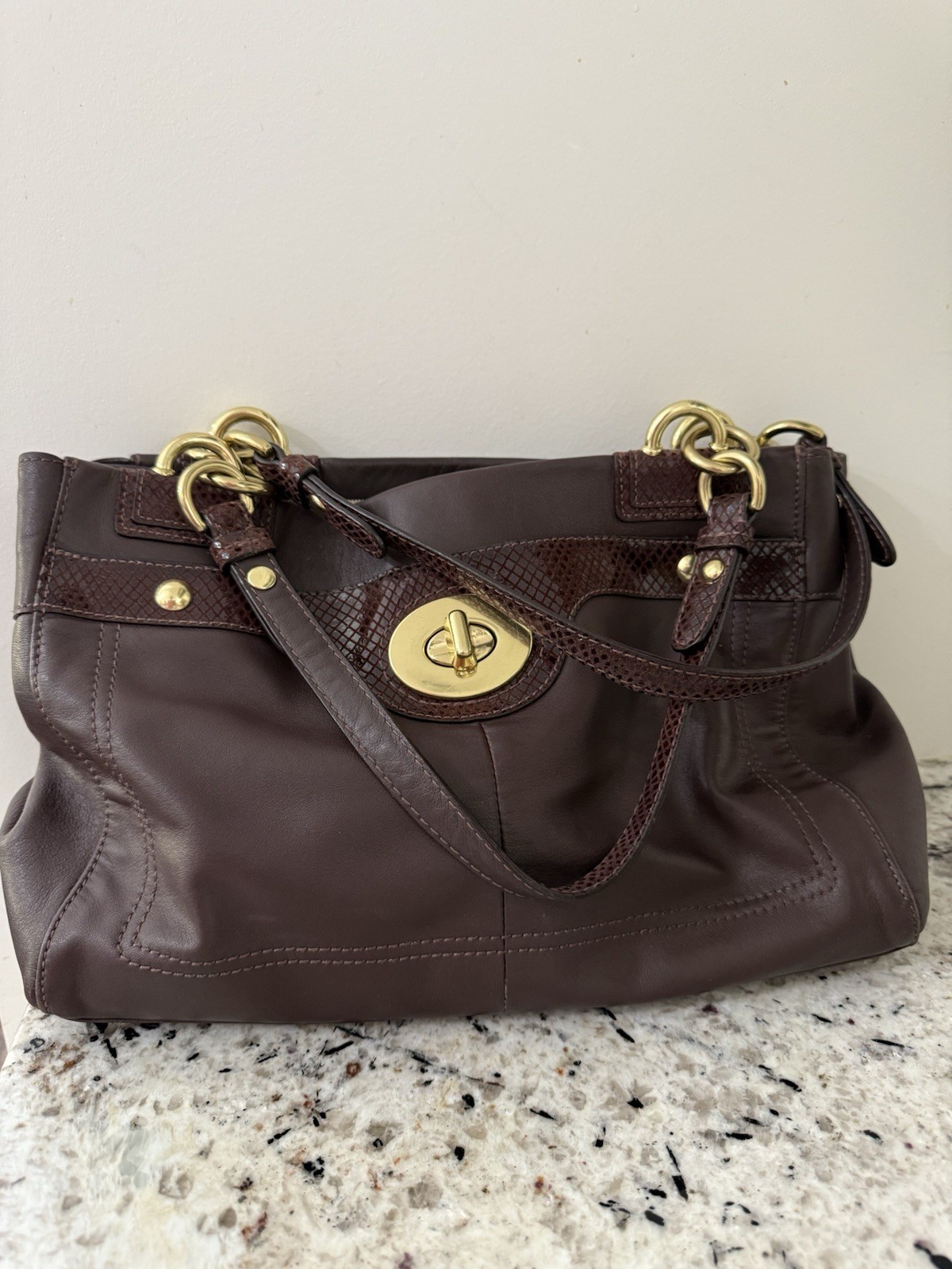 coach penelope Leather Carryall Snakeskin Accent Turn lock Bag F16531 No Hangtag