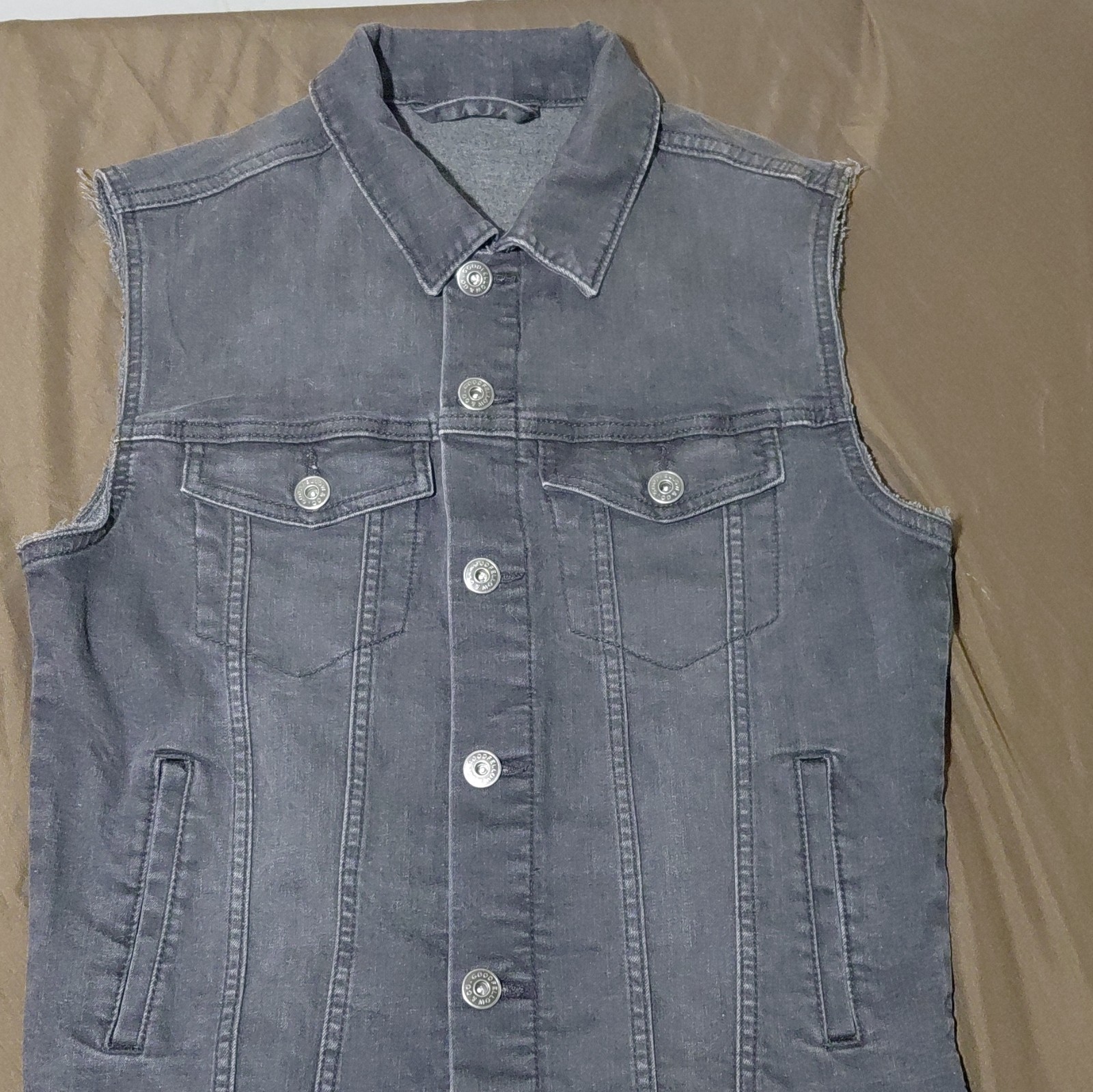 Y2k Goodfellow & Co Black Jean Button Down Vest with Cutoff Sleeves Men’s Sz Sm