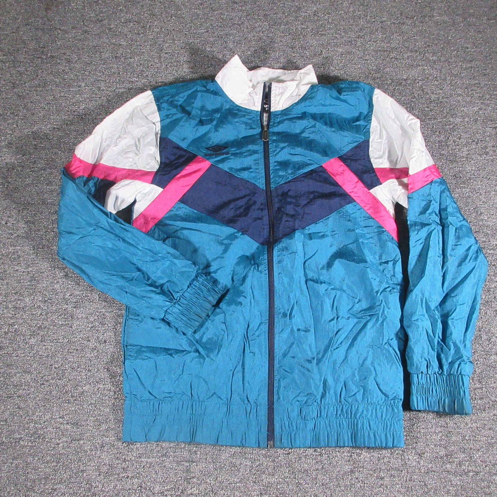 Umbro Premier Jacket Mens Small Blue Colorblock Full Zip Windbreaker 90s