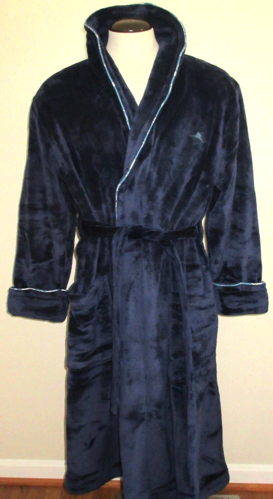Tommy Bahama Men’s Plush Marlin Embroidered Cozy Robe Navy Blue Relax NWT