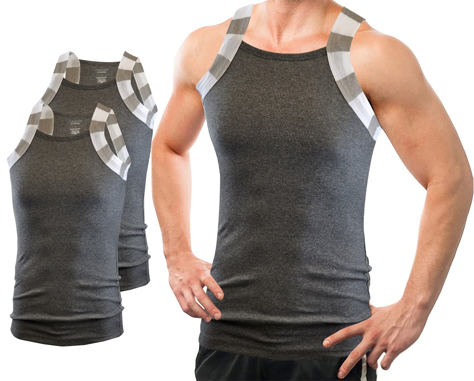 2 Pack Mens Square Cut Tank Tops Cotton G-Unit Style A-Shirts Two Tone Gym Tee