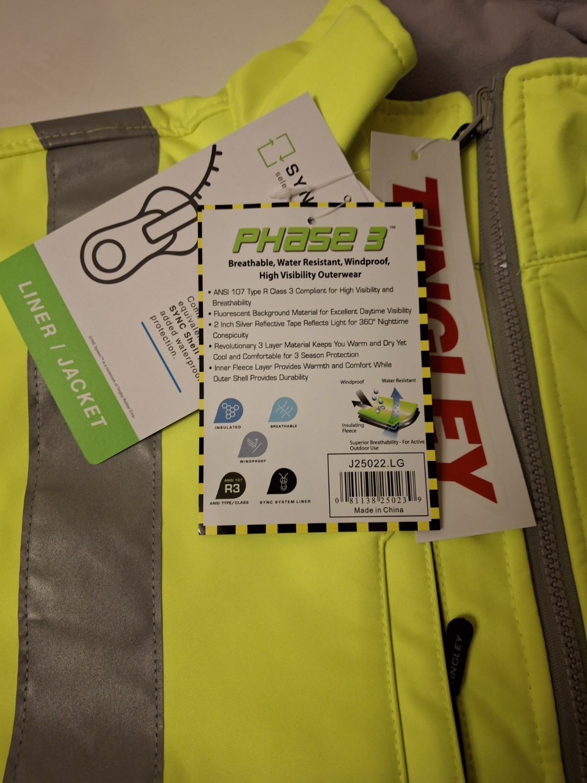 Tingley Phase 3 J25022 High Visibility Wind And Water Proof Lined Jacket (Large)