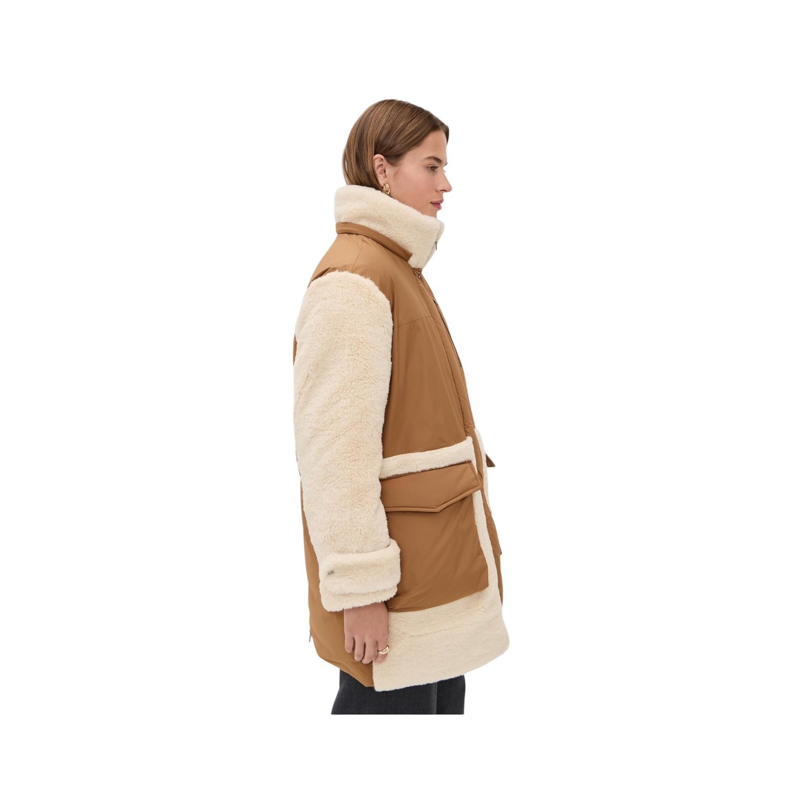 UGG W Kaysin Down Parka Chestnut Cream Mixed Media Shearling Coat 1171465 M