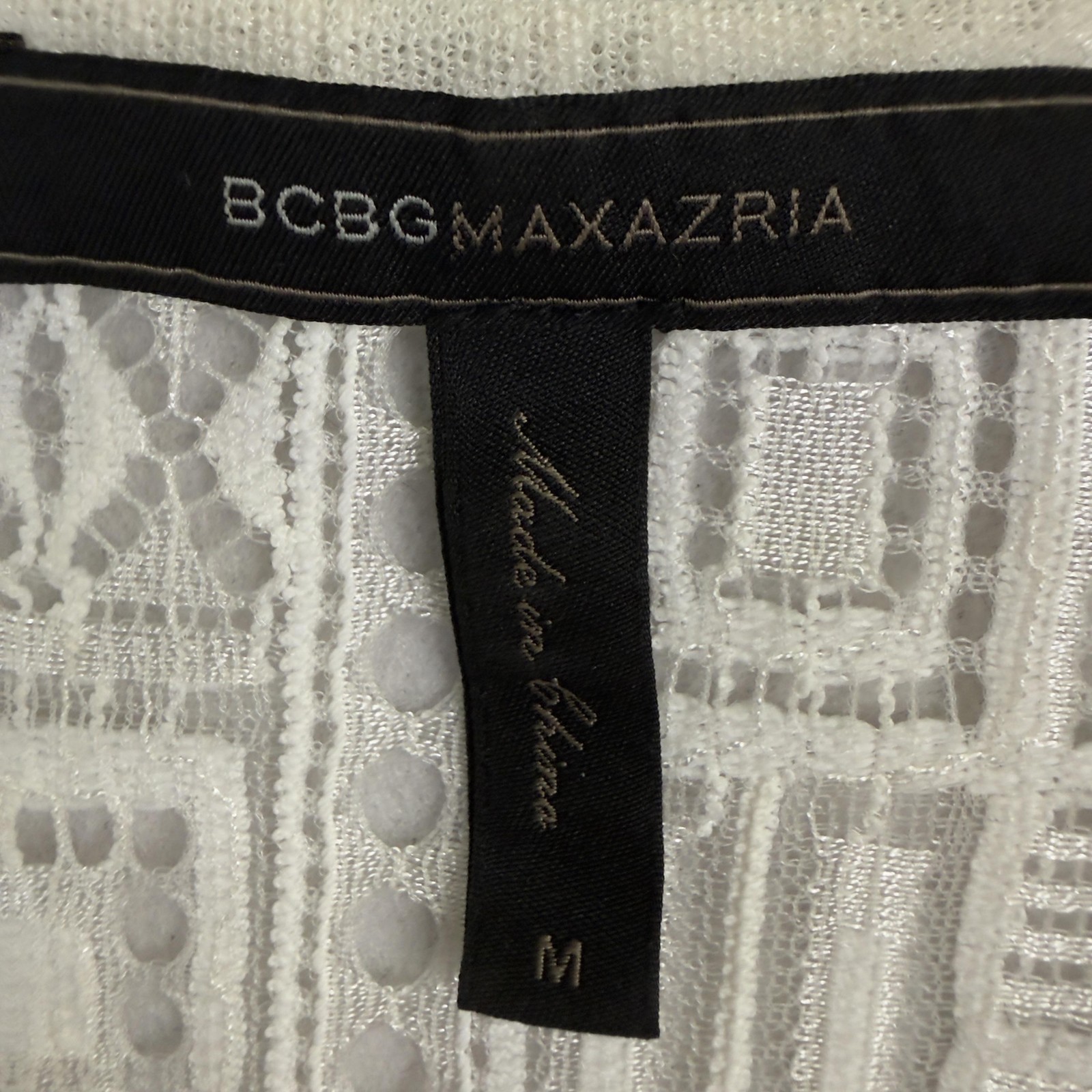 BCBGMAXAZRIA Lace Peasant Top Boho Crochet Bell Sleeve Sheer White Sz M