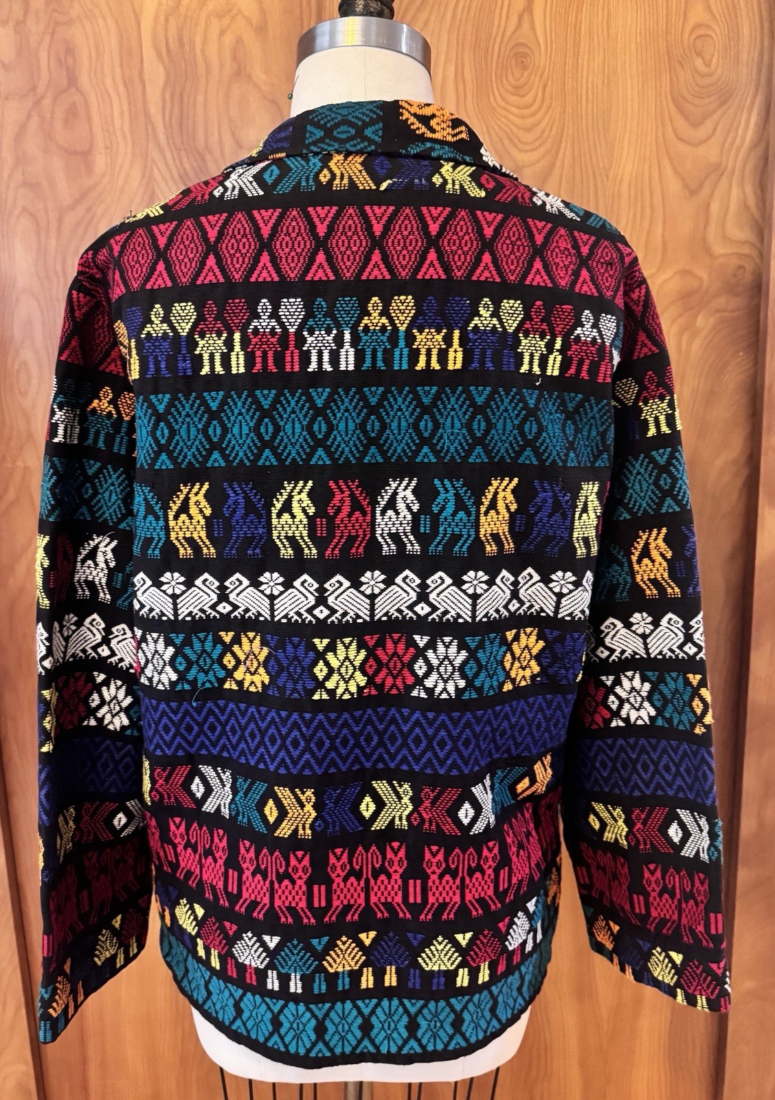 Vintage 70s Guatemalan Handwoven Jacket Men’s M Folk Art Chore Coat Maya Textile