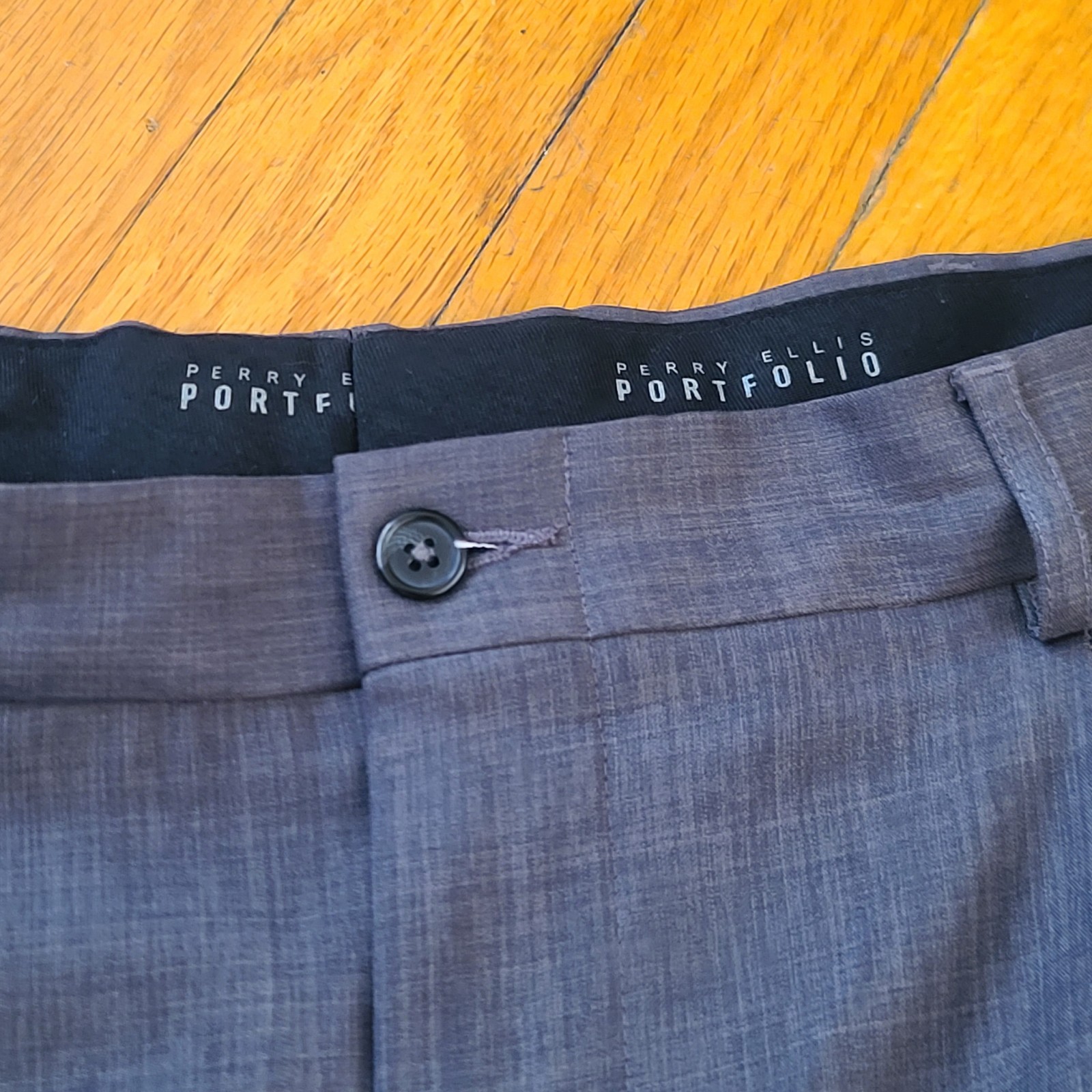 VTG Pleated Perry Ellis Portfolio Men’s 36×32 Polyester Blend Gray Dress Pants