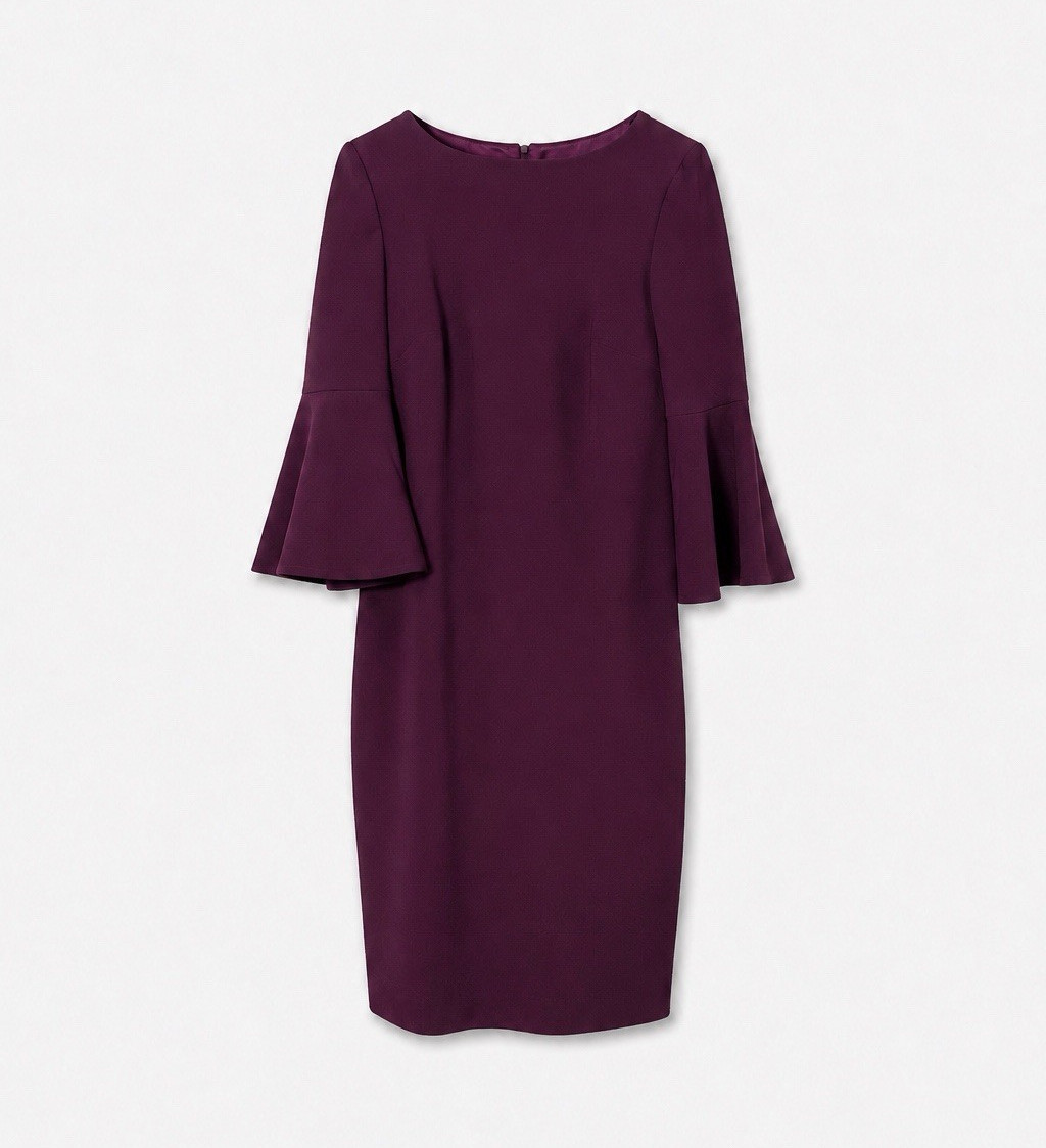 Calvin Klein Purple Solid Sheath Dress Size 4 3/4 Bell Sleeve Boat Neck Zip