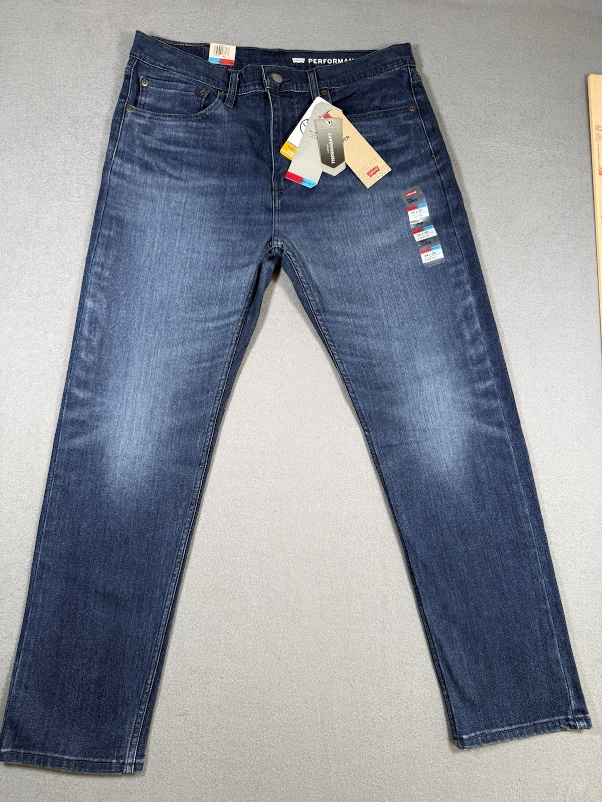 NWT Levi’s 502 Regular Taper Performance Jeans 34×30 Thermadapt Blue Denim #0010