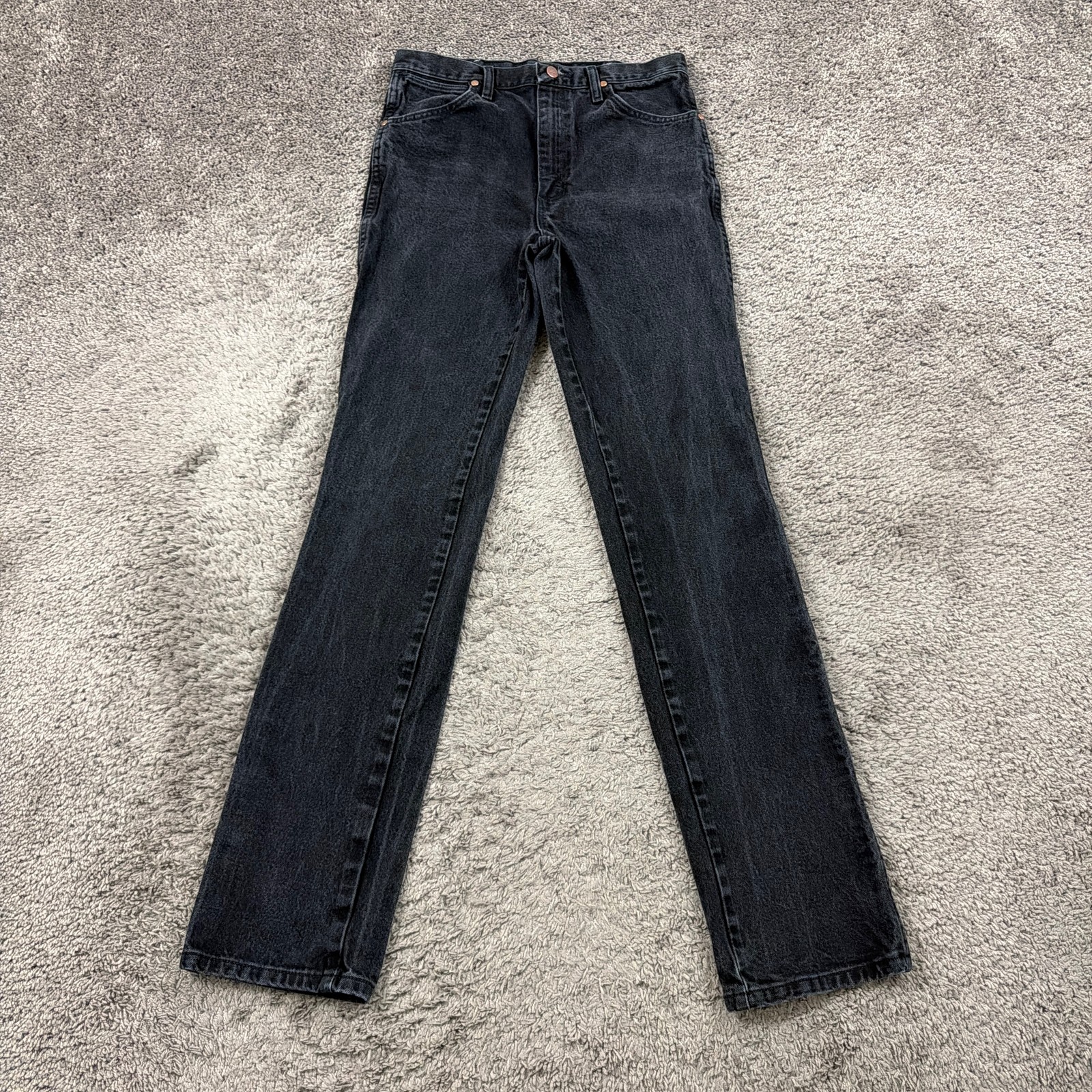 Wrangler Jeans Mens 31 Black Straight Cowboy Cut 100% Cotton Denim Workwear 936