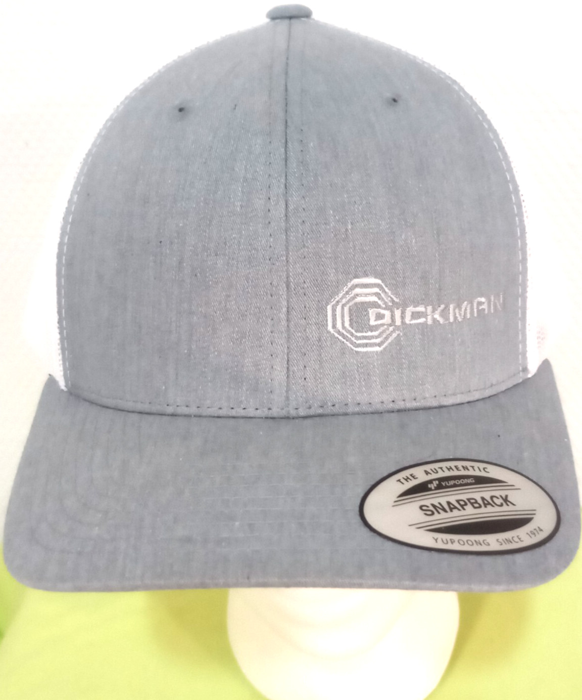 DICKMAN Logo on Yupoong 6006 Classic Trucker Hat Snapback Heather/White