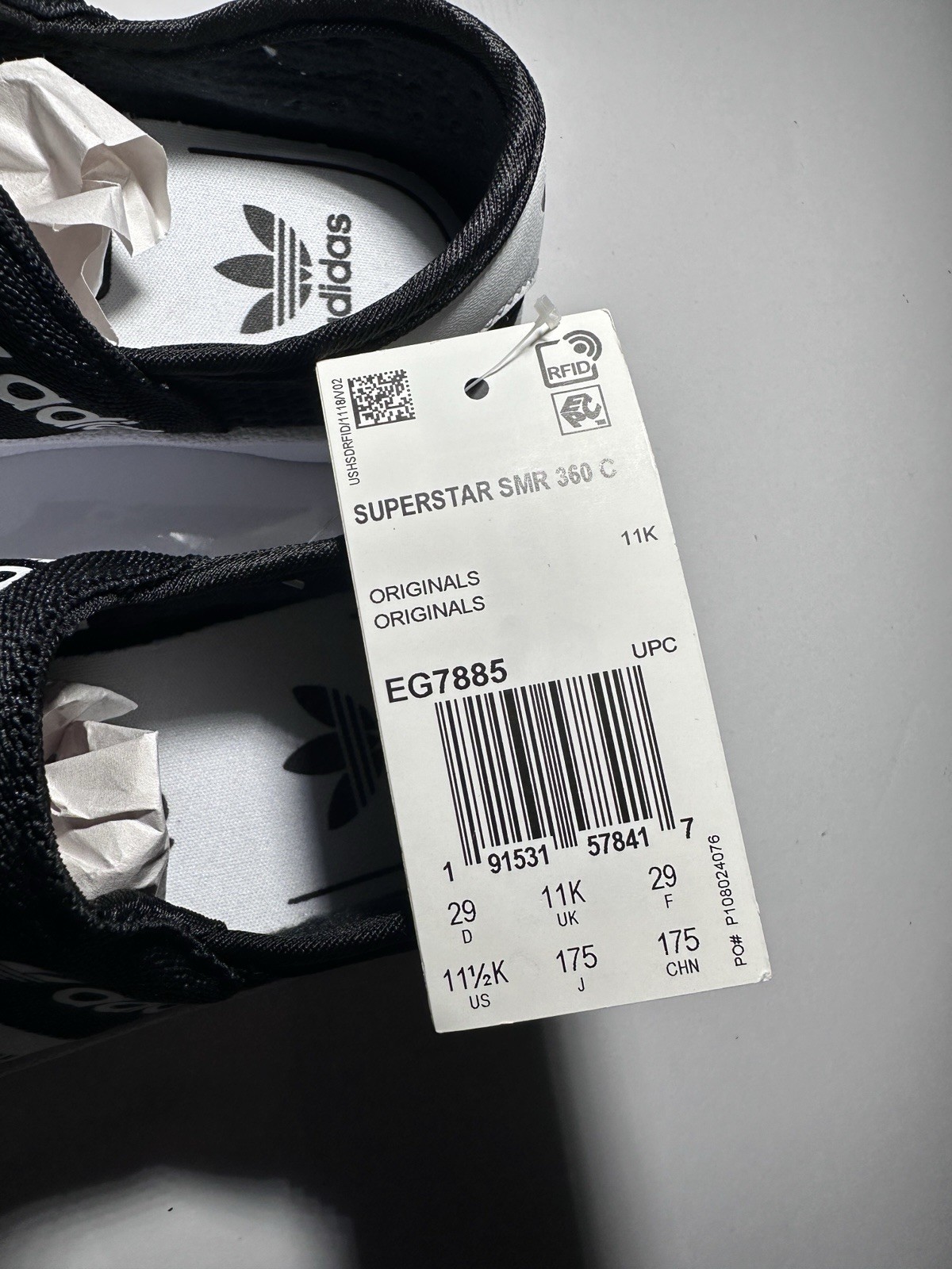adidas Superstar SMR 360 C Boys Slip-On Shoes Black White Originals 11.5K NWT
