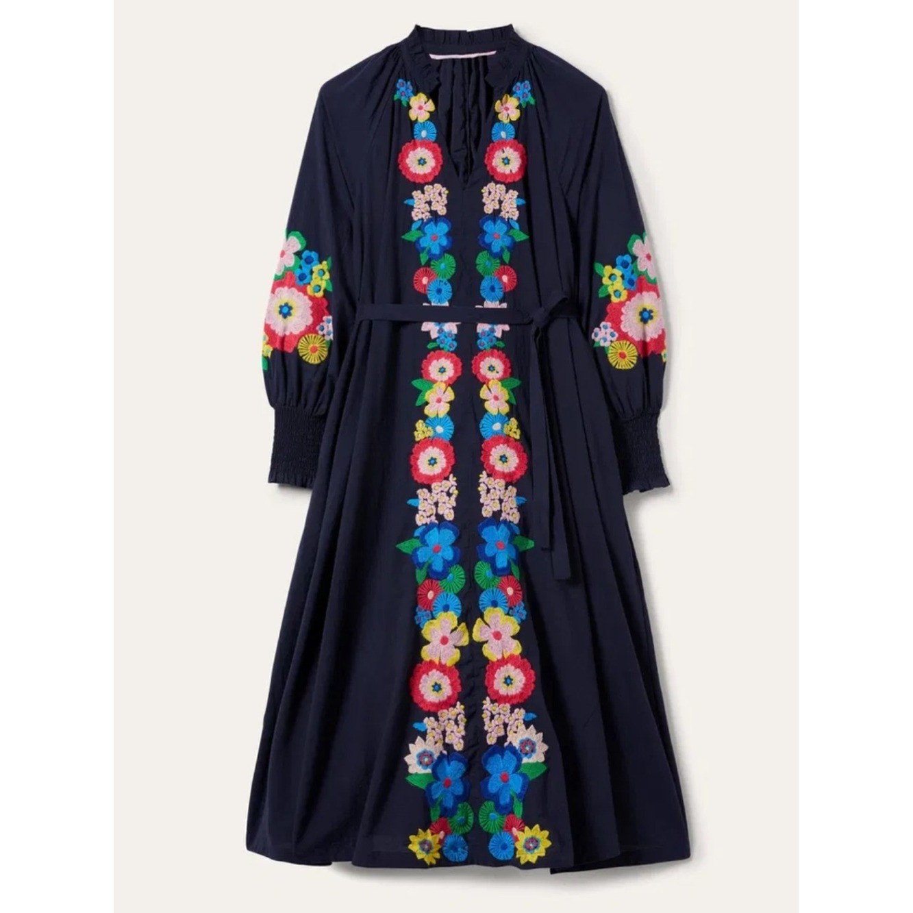 Boden Embroidered Cotton Maxi Dress Sz 6 Navy D002