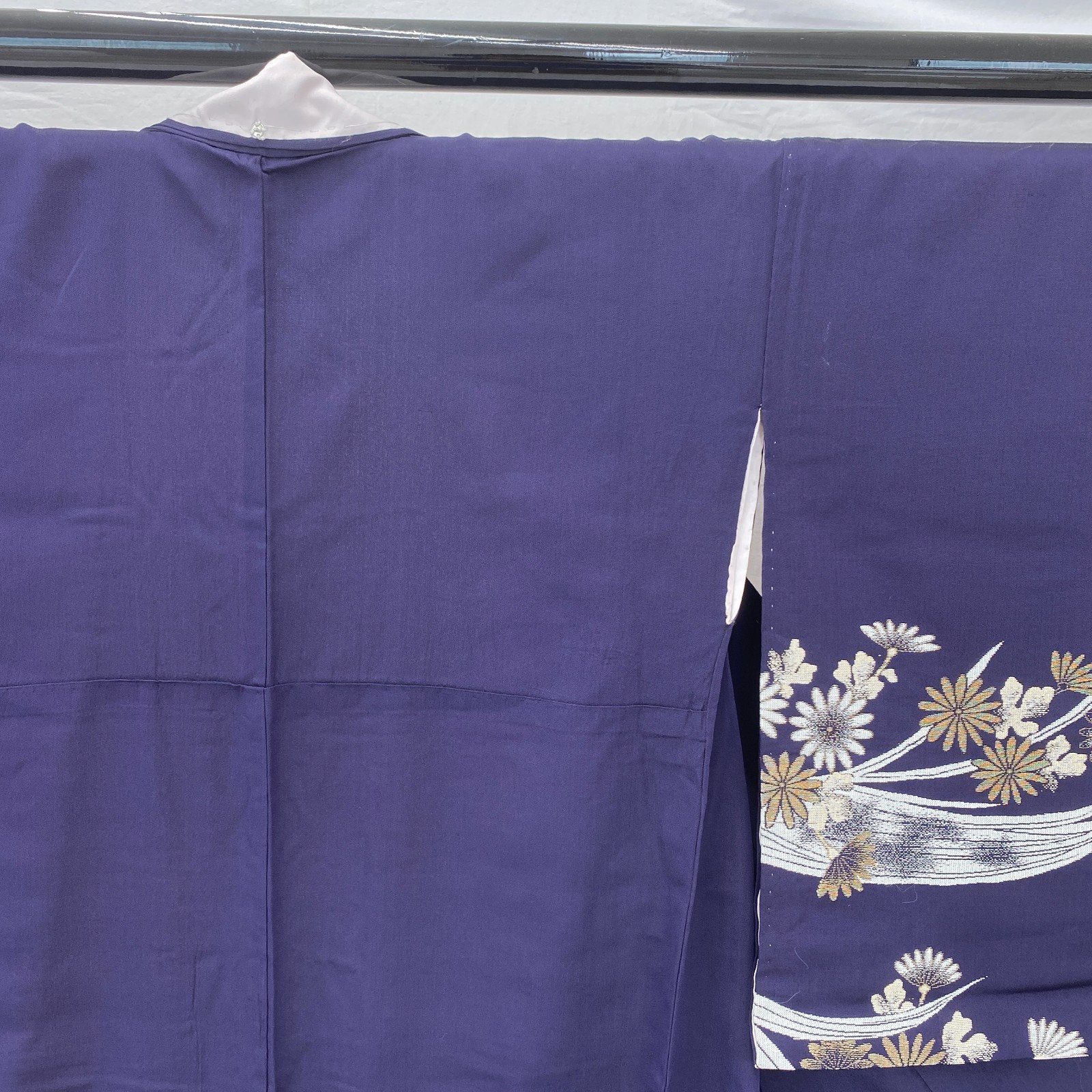 Japanese Vintage Kimono Polyester Navy Komon Traditional Authentic Length 58in