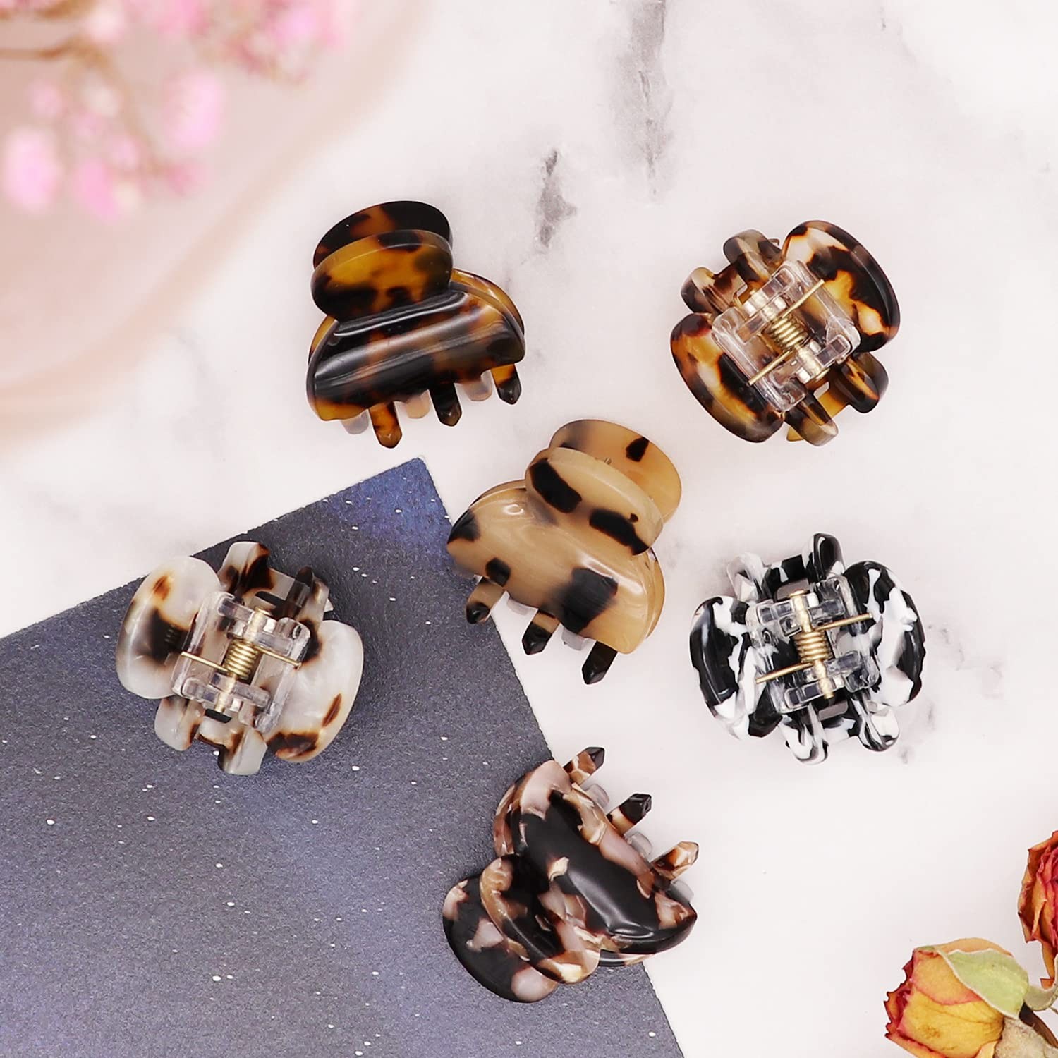 6 PCS Small Hair Clips Mini Claws Tortoise Shell Leopard Acrylic Jaw Clamps