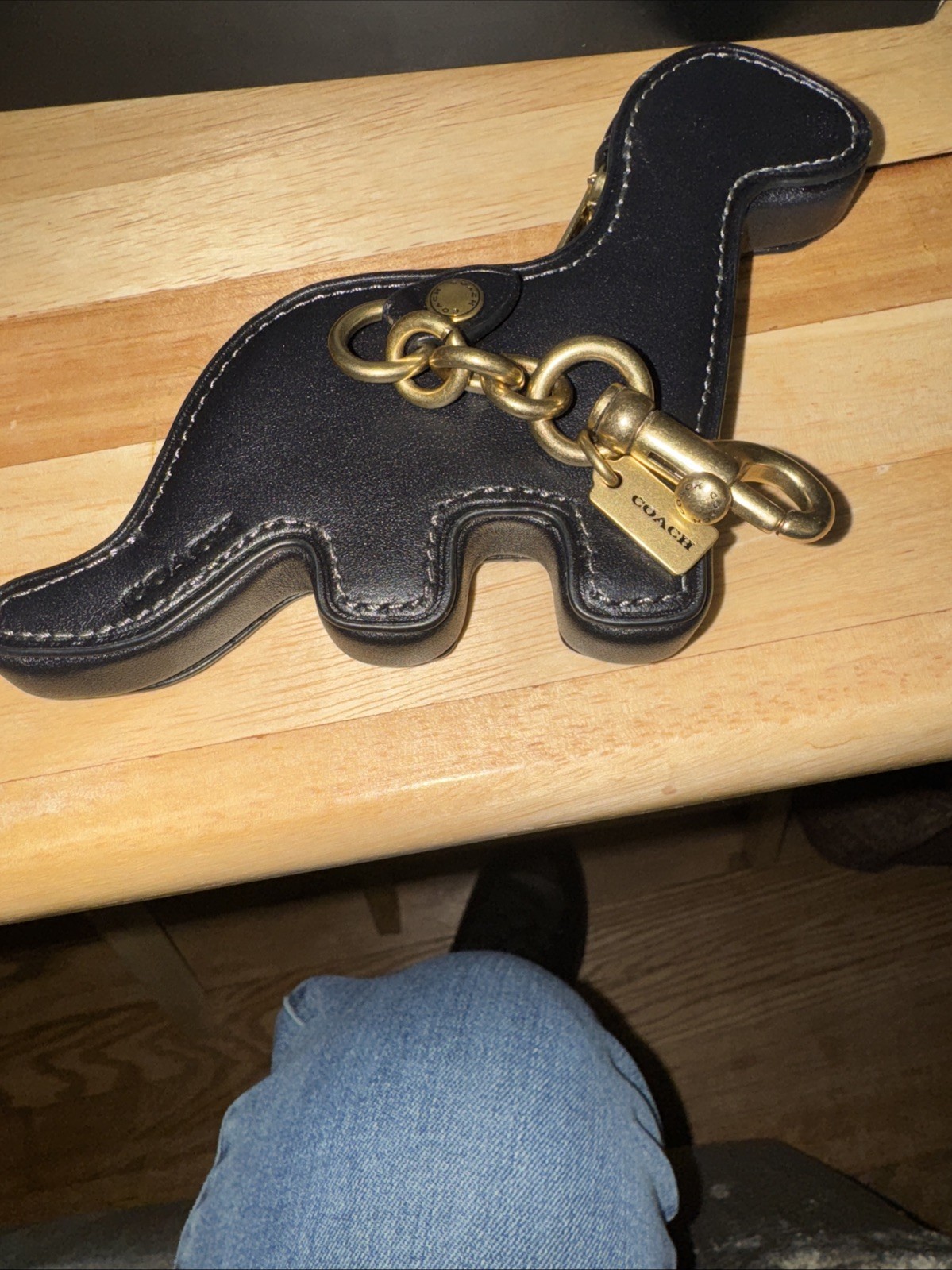 Coach Black Leather Dinosaur Key Chain coin purse with Zipper