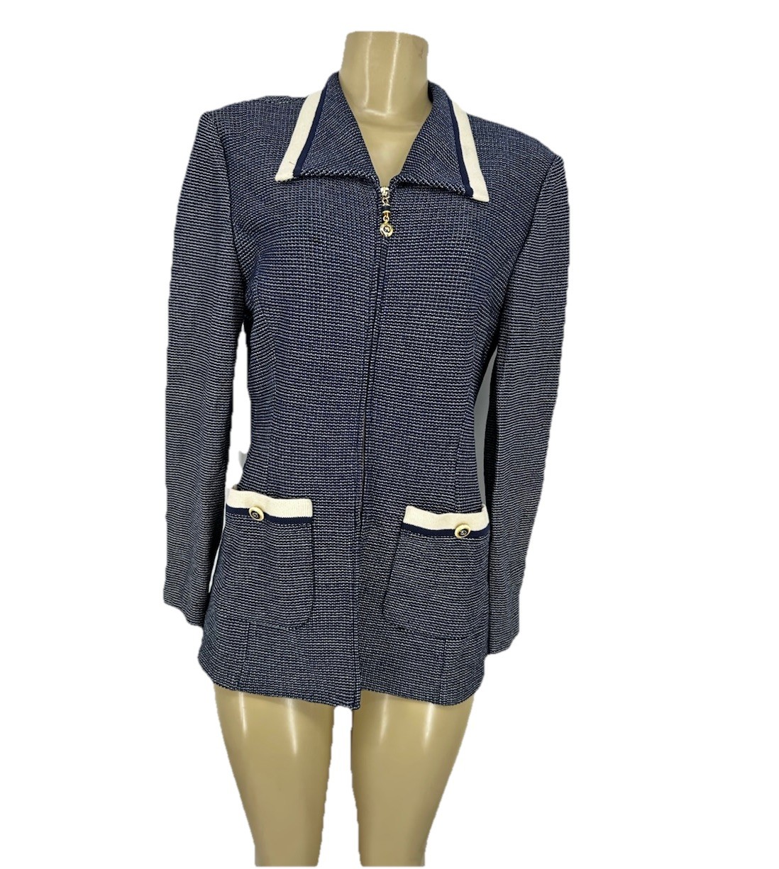 Vintage St. John Collection Marie Gray 8 Blazer Jacket Santana Knit Full Zip C23