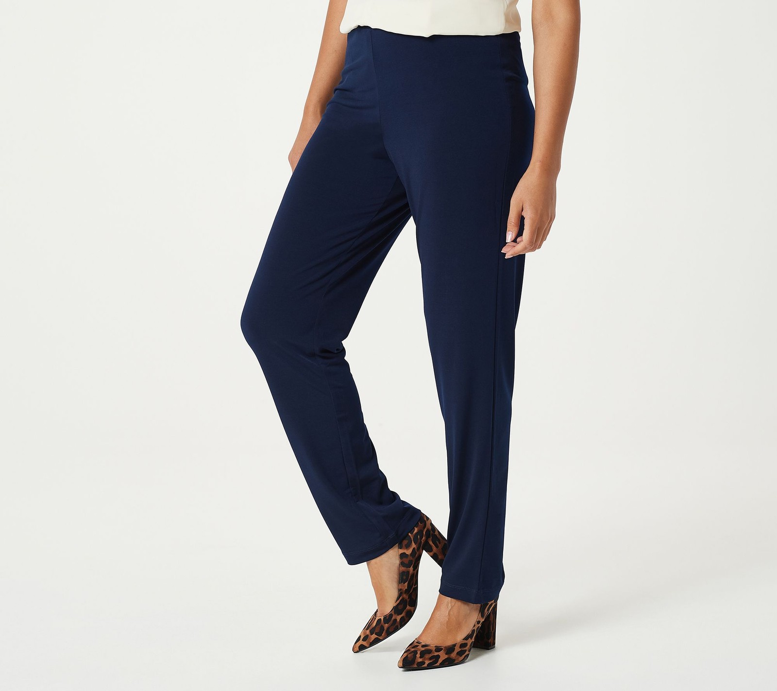 Susan Graver Women’s Pants Sz M Essentials Reg Liquid Knit Straight Blue A228083