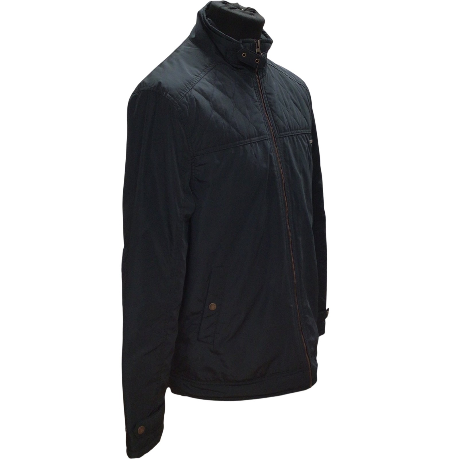 John Rocha Blue Quilted Jacket Size M with Buckle Collar and Zip Closure