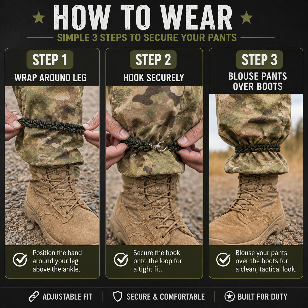 5/10 Pair Green/Black Elastic Boot Bands USMC Military Blousing Straps