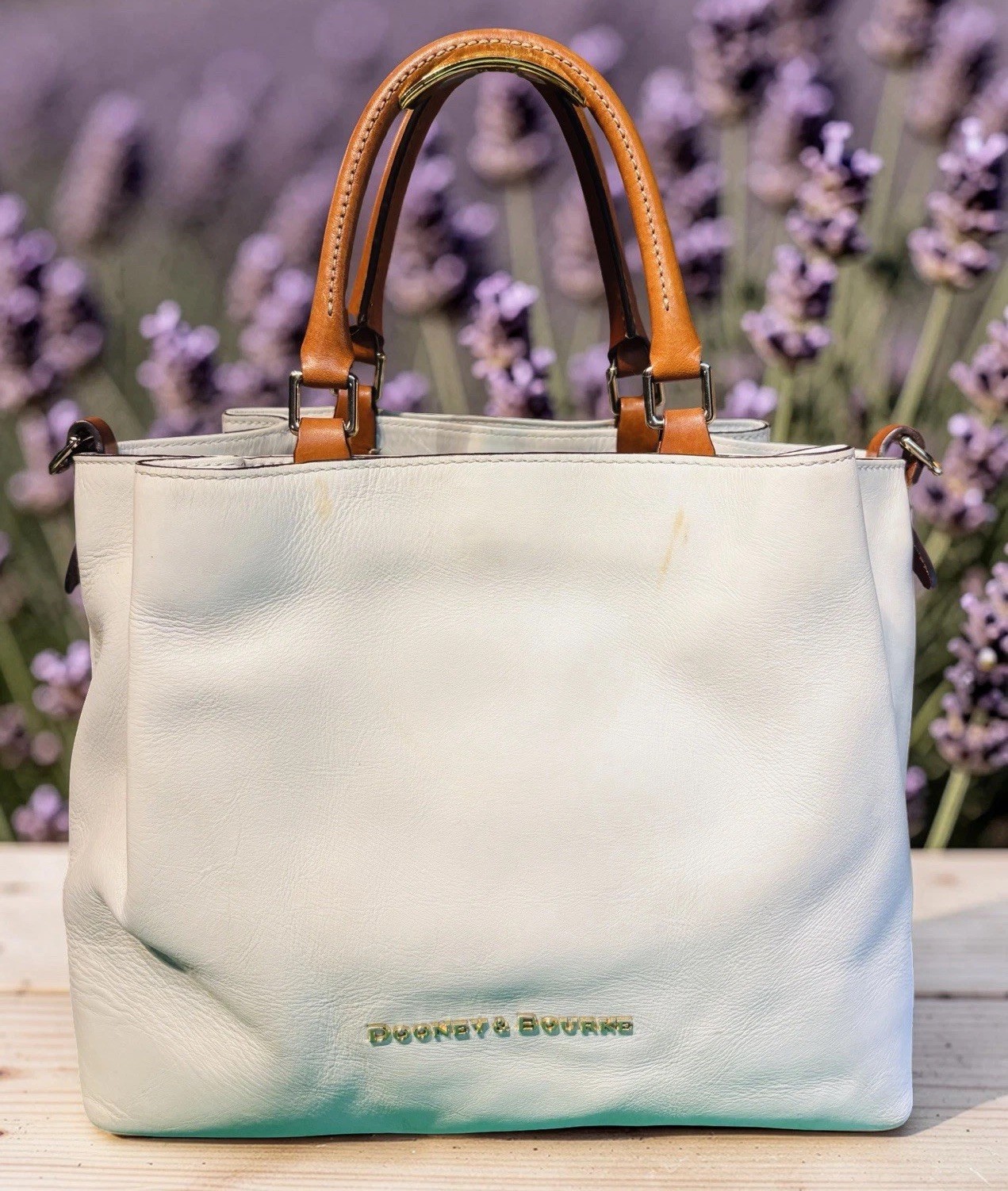 Dooney Bourke Bone Off-White City Barlow Smooth Leather Large Satchel Bag