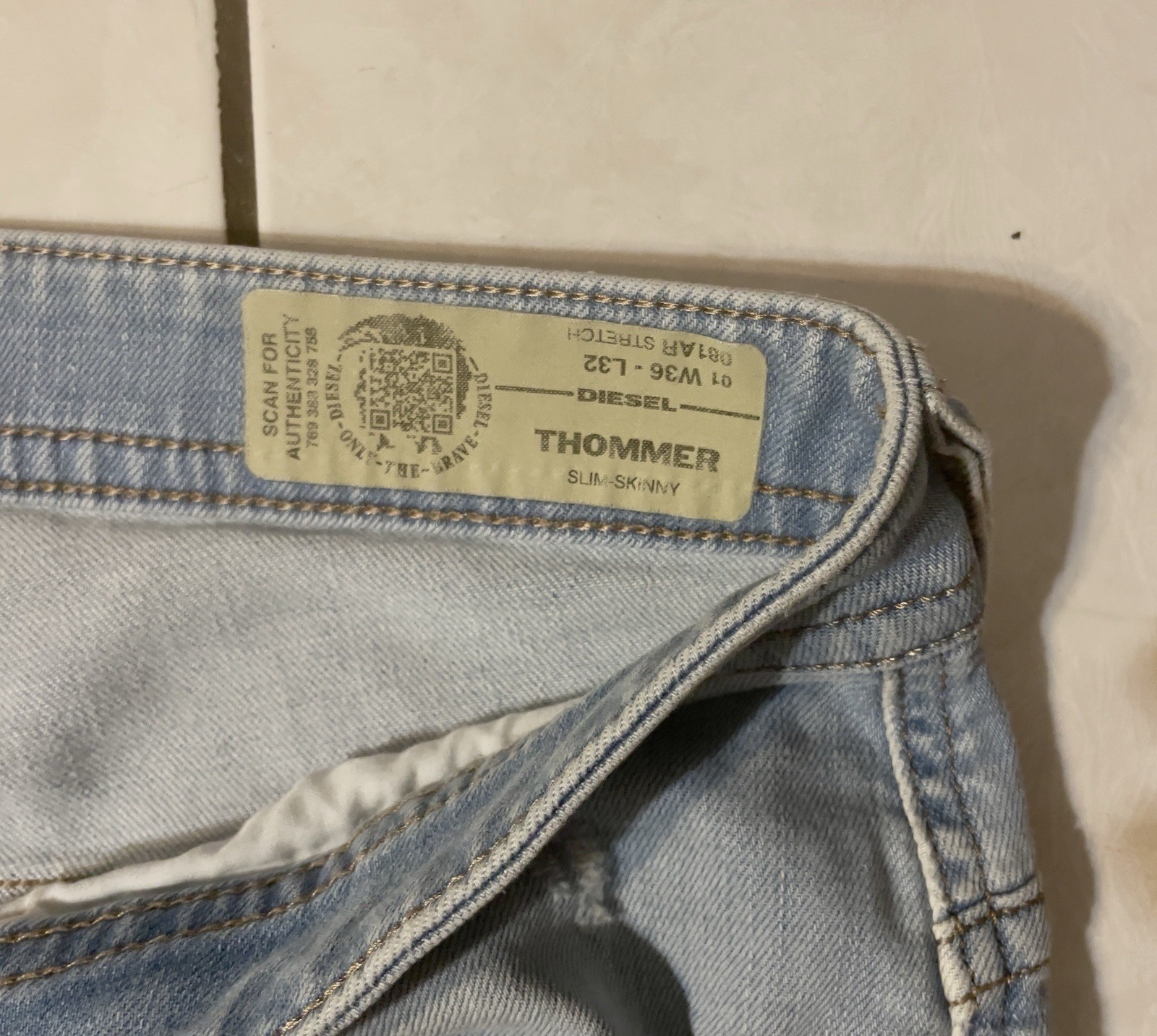 DIESEL Thommer Slim-Skinny 081AR Stretch Jeans Men’s W36/L32 Whiskers Faded