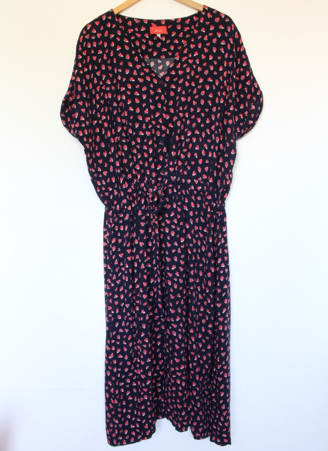 Joules UK 26 Yasmine navy strawberry print button front dress short sleeve