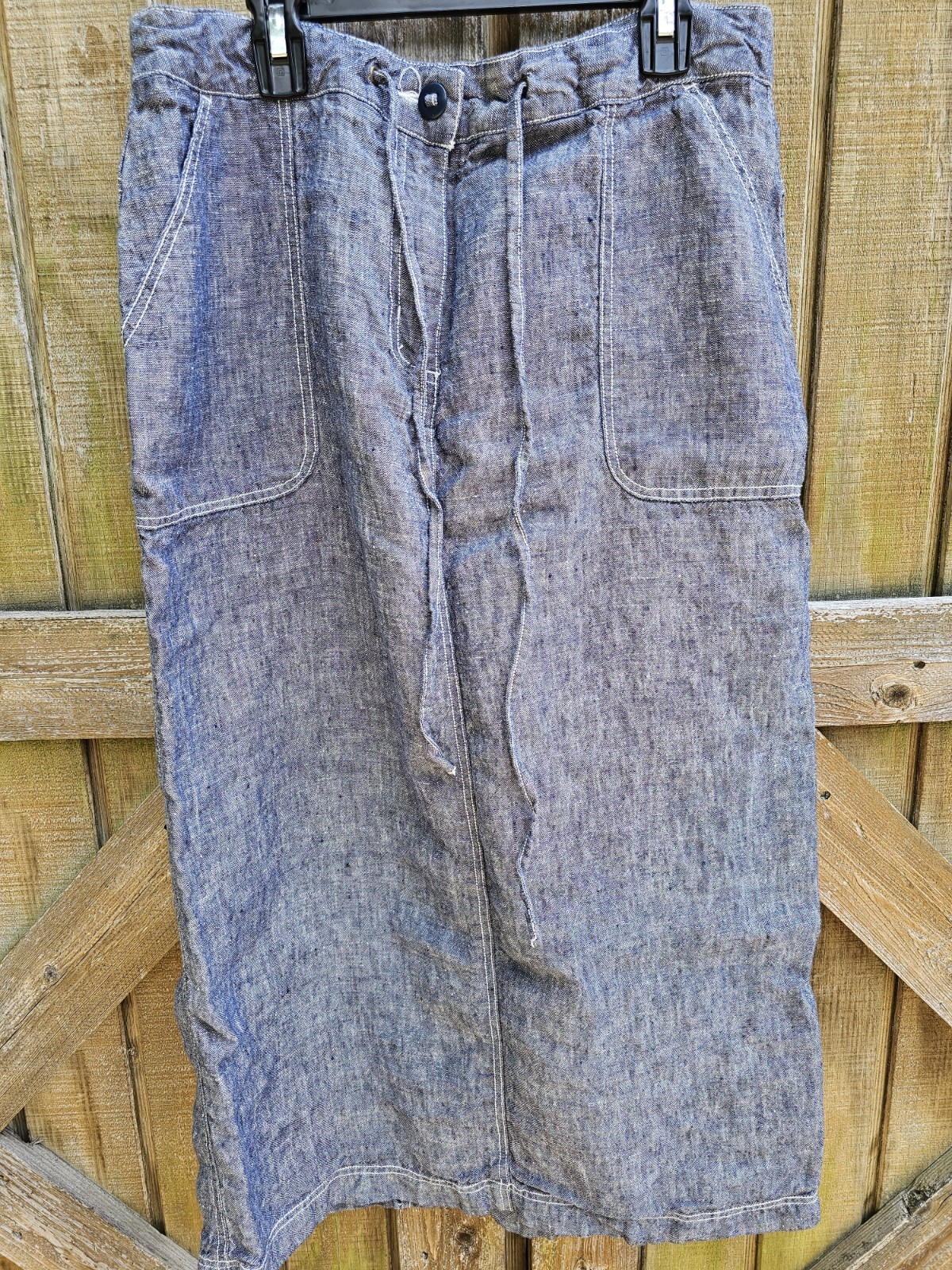 Chadwicks Linen Blend Drawstring Skirt Grey Charcoal Marl Pockets Midi Maxi Lrg
